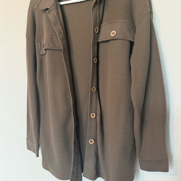 Chic Brown Waffle Knit Shacket - Picture 2 of 6